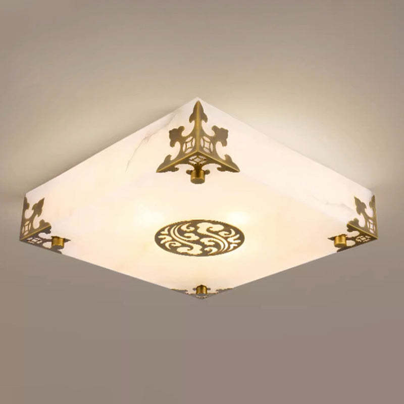 Chinese Brass Jade Square LED Flush Mount Light