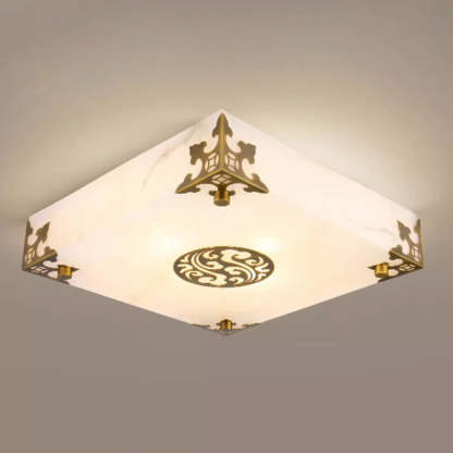 Chinese Brass Jade Square LED Flush Mount Light