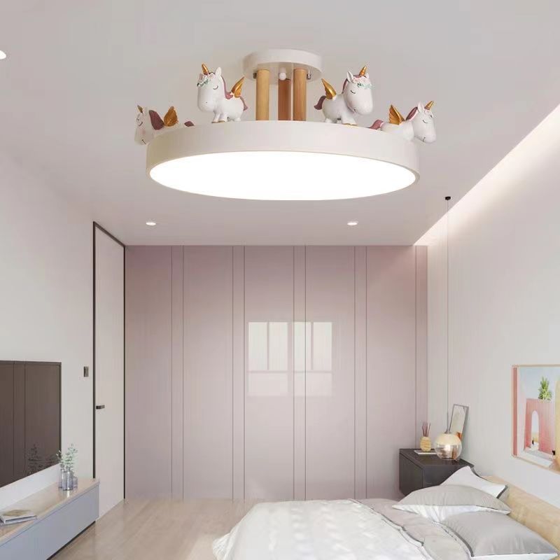 Contemporary Resin Unicorn Round Ceiling Light — White Light (5000K) / Pink - 110V-120V For US/CA