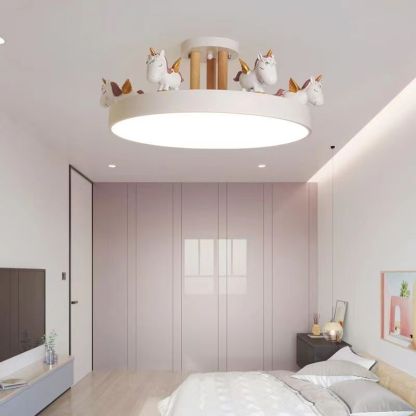 Contemporary Resin Unicorn Round Ceiling Light — White Light (5000K) / Pink - 110V-120V For US/CA
