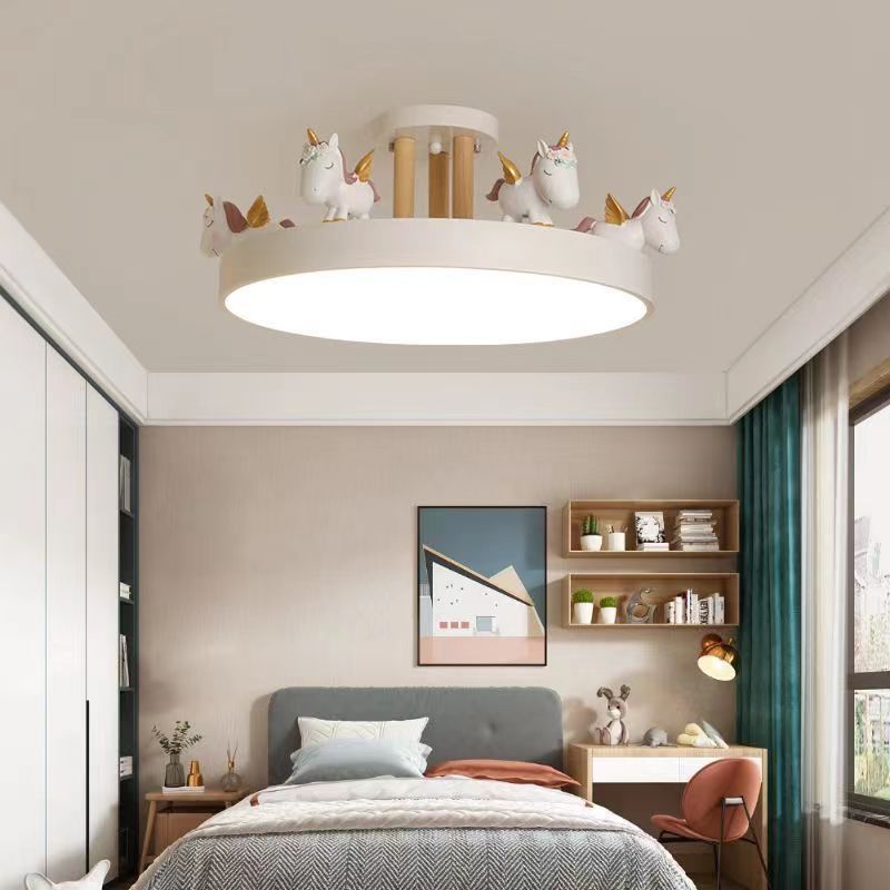 Contemporary Resin Unicorn Round Ceiling Light — White Light (5000K) / Pink - 220V-240V For UK/AU