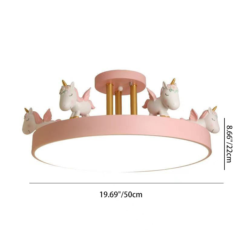 Contemporary Resin Unicorn Round Ceiling Light — Warm Light(3000K) / Blue - 220V-240V For UK/AU