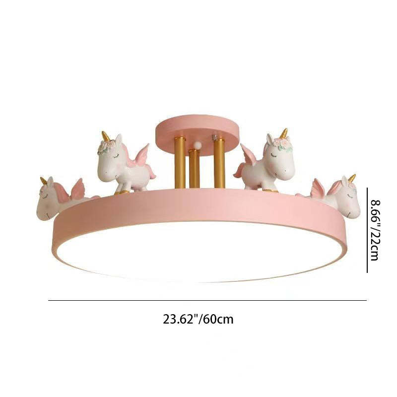 Contemporary Resin Unicorn Round Ceiling Light — Warm Light(3000K) / Pink - 110V-120V For US/CA