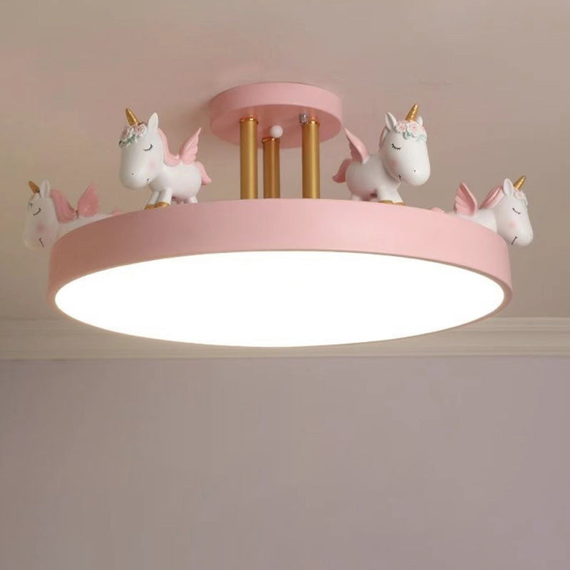 Contemporary Resin Unicorn Round Ceiling Light — Infinitely Dimmable / White - 110V-120V For US/CA