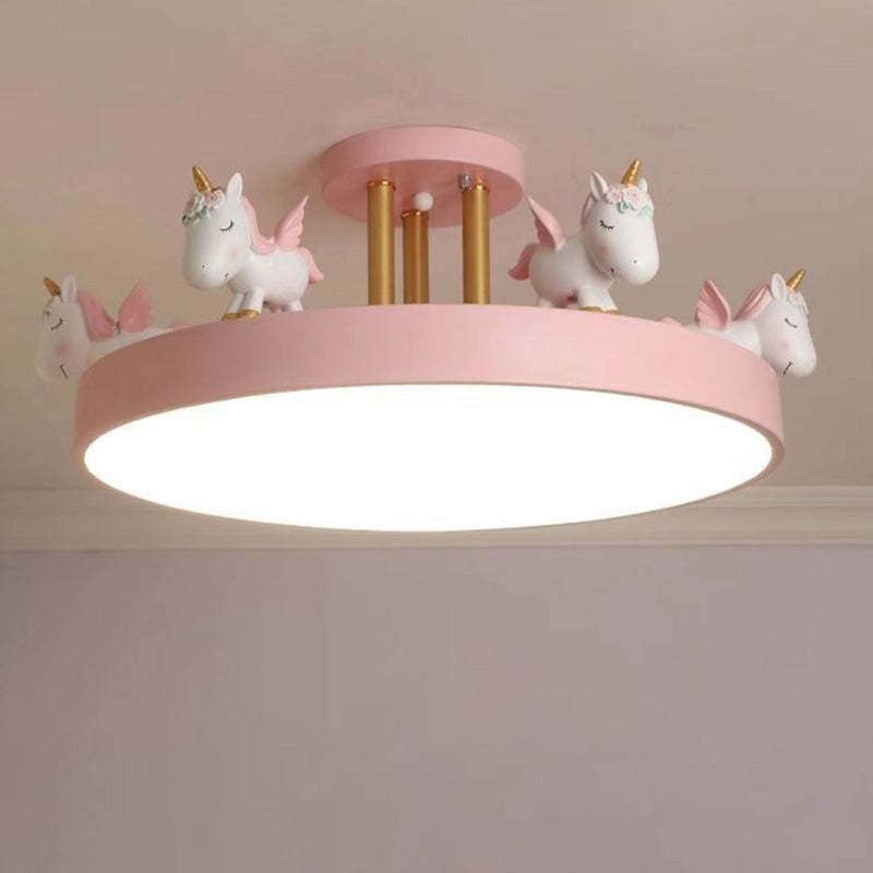 Contemporary Resin Unicorn Round Ceiling Light — Infinitely Dimmable / White - 110V-120V For US/CA