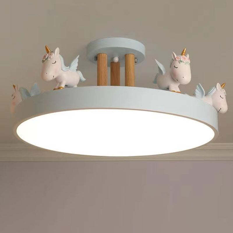 Contemporary Resin Unicorn Round Ceiling Light — Infinitely Dimmable / Blue - 110V-120V For US/CA