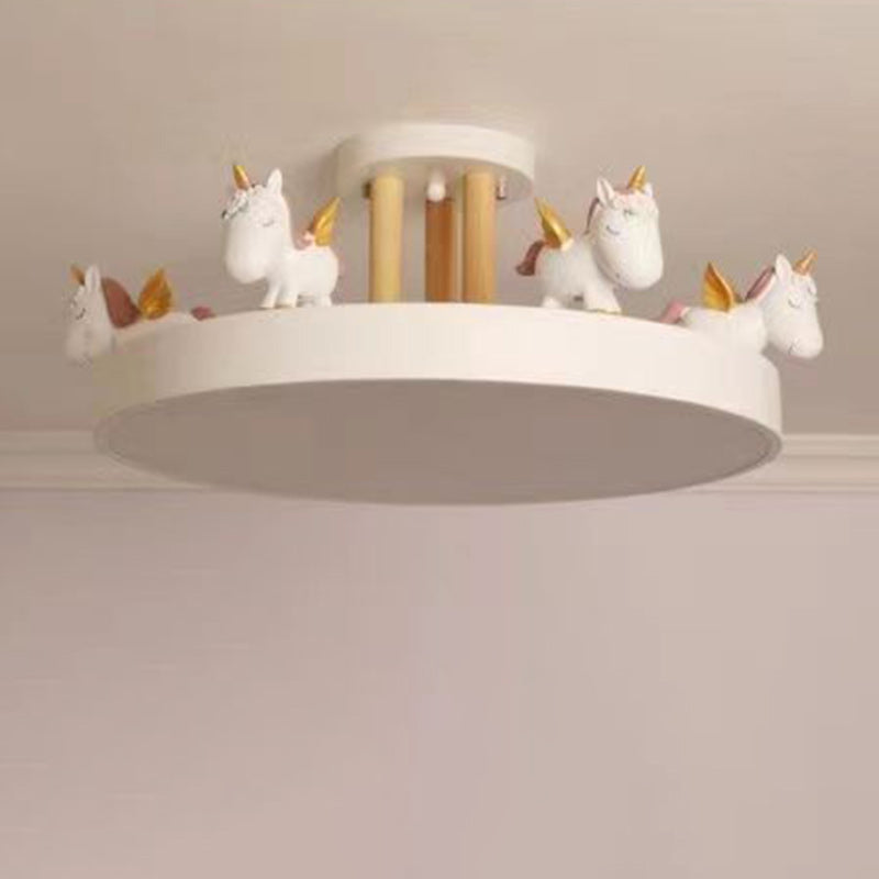 Contemporary Resin Unicorn Round Ceiling Light — Warm Light(3000K) / White - 220V-240V For UK/AU
