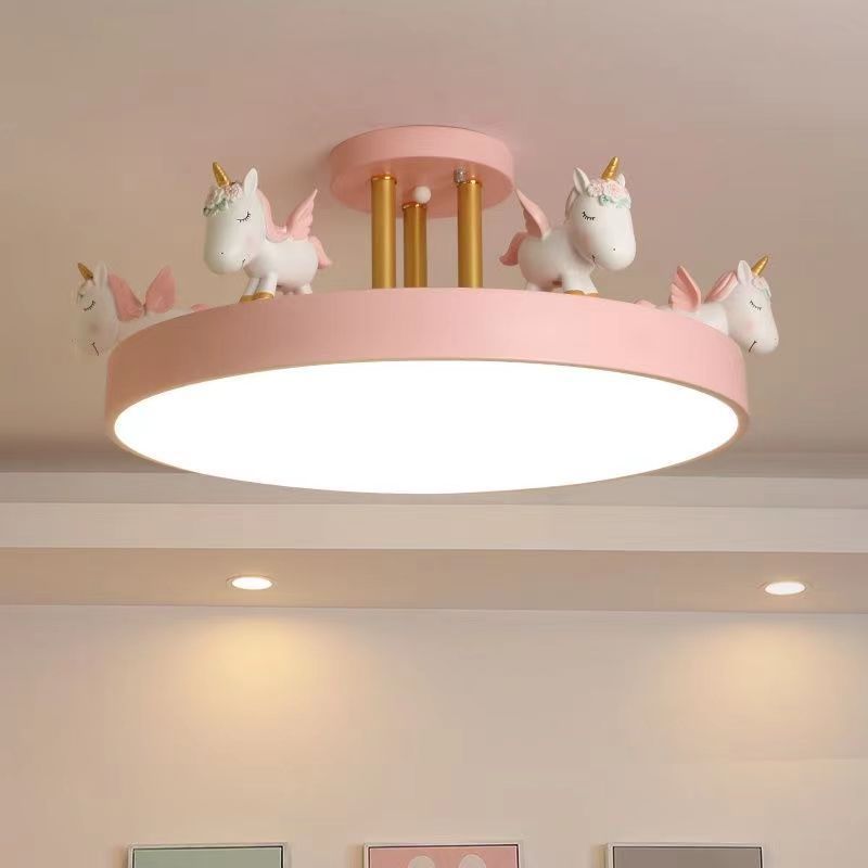 Contemporary Resin Unicorn Round Ceiling Light — Warm Light(3000K) / Blue - 110V-120V For US/CA