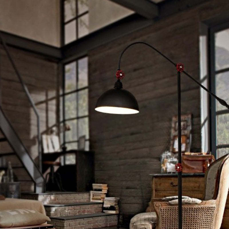 Industrial Iron Dome Fishing Rod Floor Lamp
