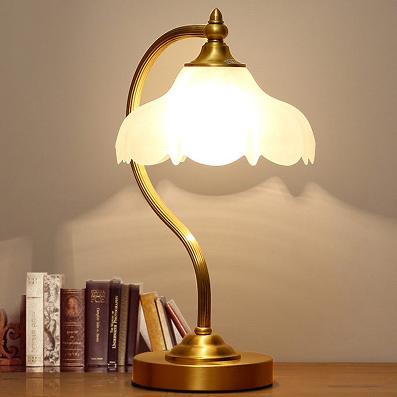 Traditional floral round table lamps in brass — 220V-240V (UK/AU