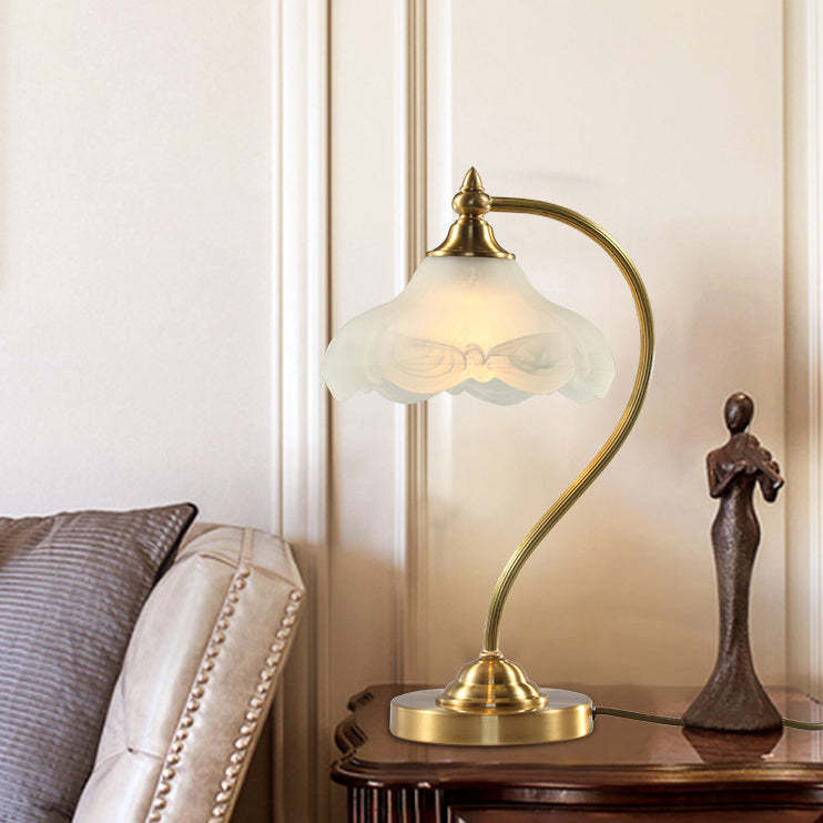Vintage Brass Glass Floral Table Lamp