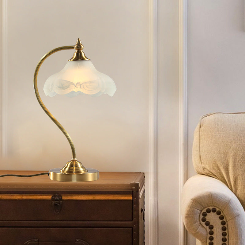 Vintage Brass Glass Floral Table Lamp