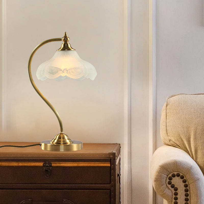Vintage Brass Glass Floral Table Lamp