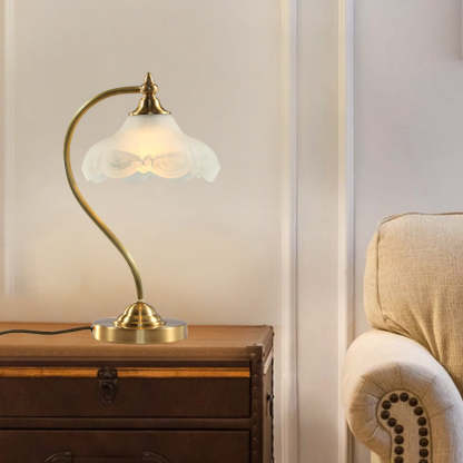 Vintage Brass Glass Floral Table Lamp