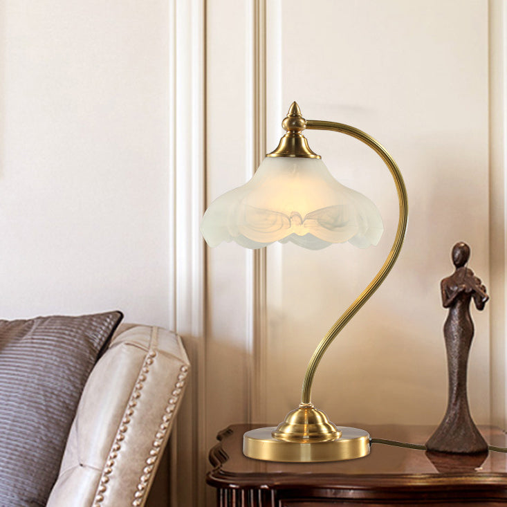 Vintage Brass Glass Floral Table Lamp