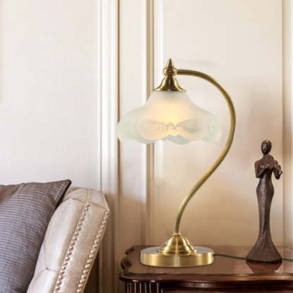 Vintage Brass Glass Floral Table Lamp