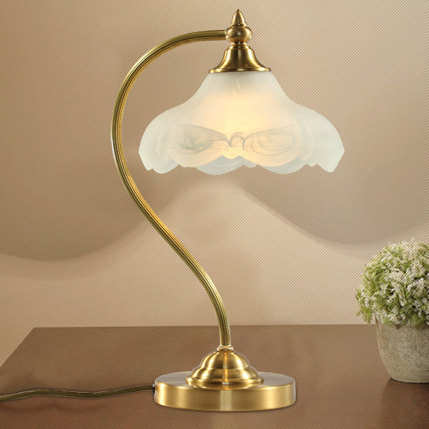 Vintage Brass Glass Floral Table Lamp