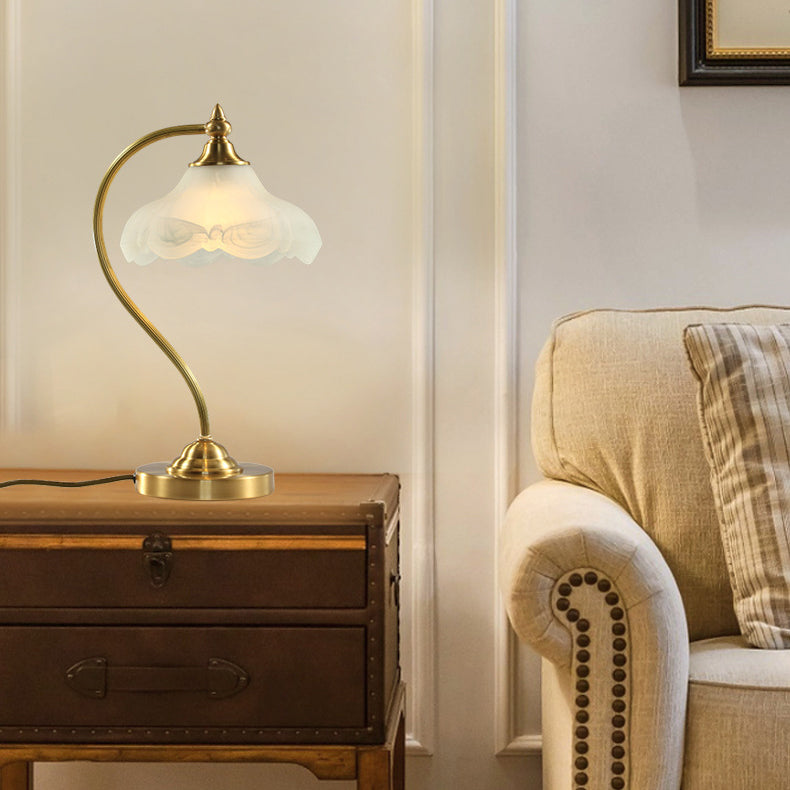 Vintage Brass Glass Floral Table Lamp