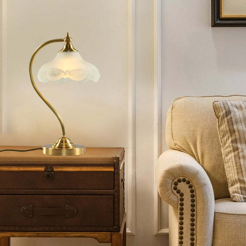 Vintage Brass Glass Floral Table Lamp