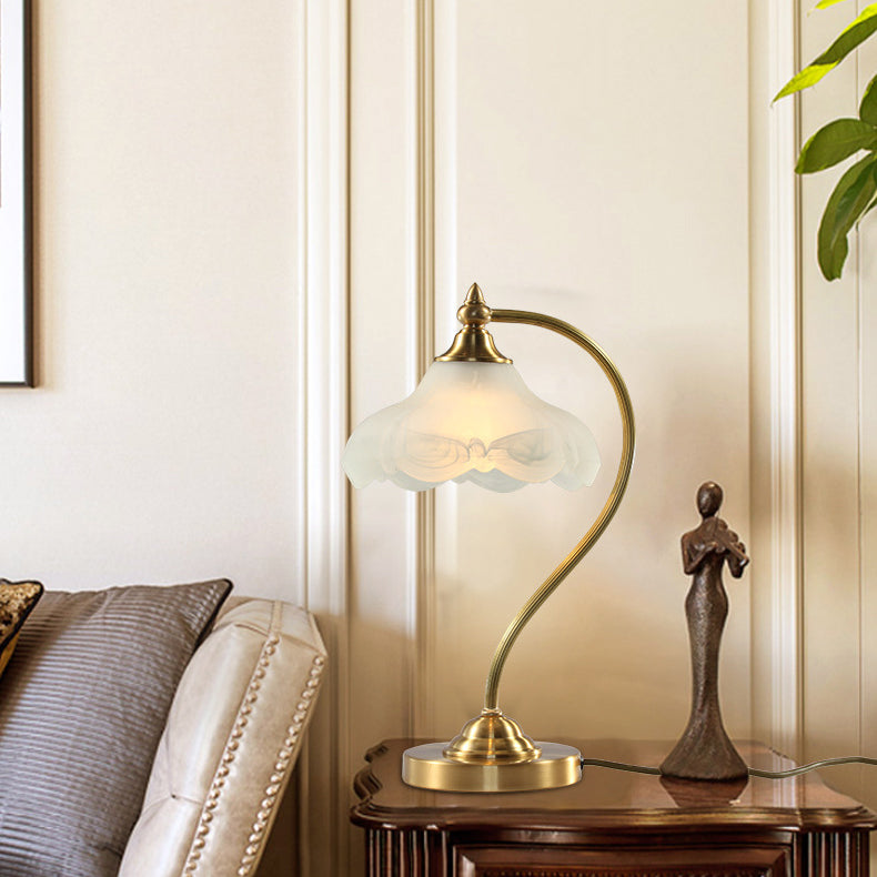 Vintage Brass Glass Floral Table Lamp