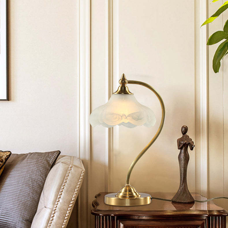 Vintage Brass Glass Floral Table Lamp
