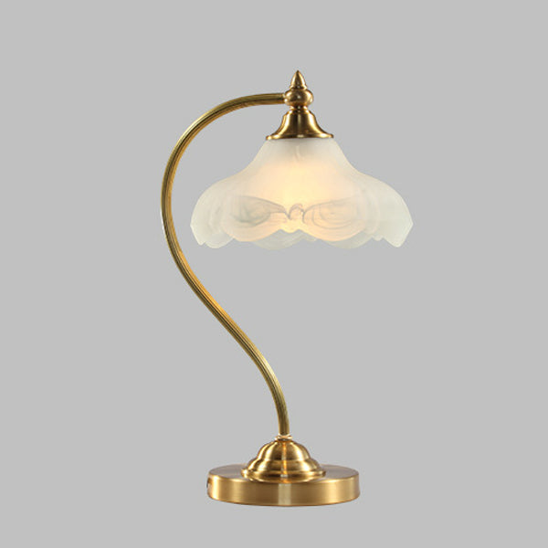 Vintage Brass Glass Floral Table Lamp