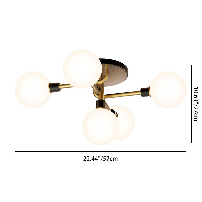 Contemporary Brass Semi-Flush Ceiling Light