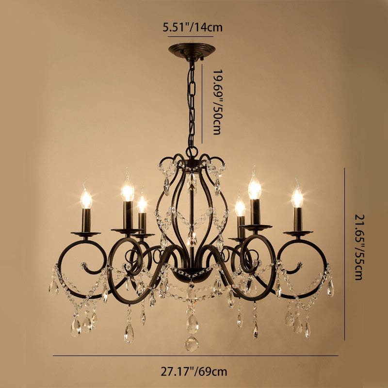 European Iron Crystal Branch Chandelier — 8 / 220V-240V For UK/AU