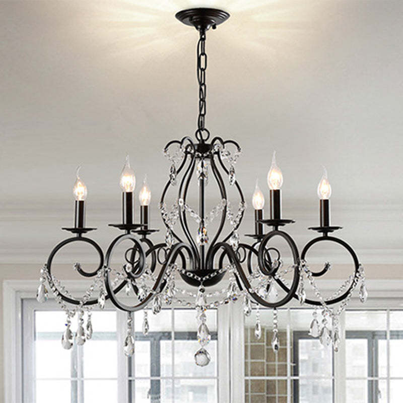 European Iron Crystal Branch Chandelier
