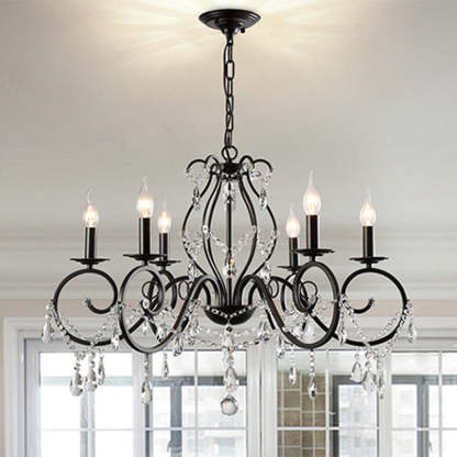European Iron Crystal Branch Chandelier