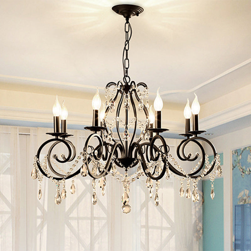 European Iron Crystal Branch Chandelier