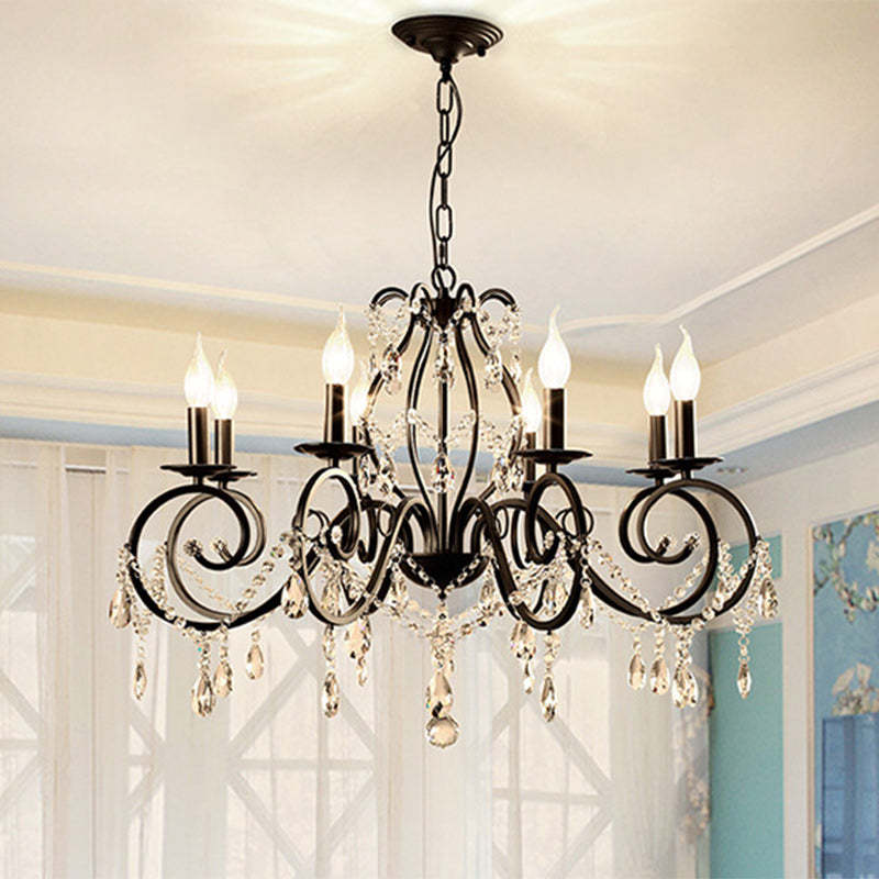 European Iron Crystal Branch Chandelier