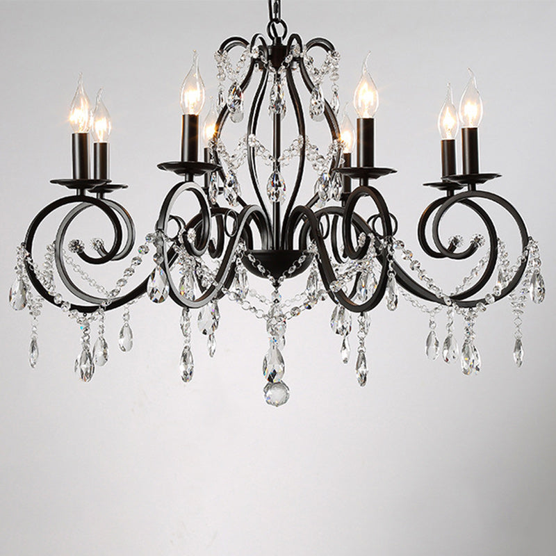 European Iron Crystal Branch Chandelier