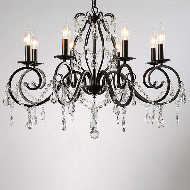 European Iron Crystal Branch Chandelier