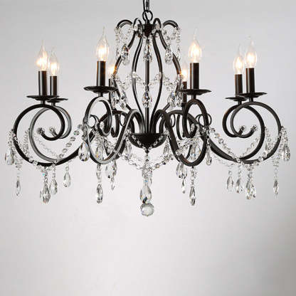 European Iron Crystal Branch Chandelier