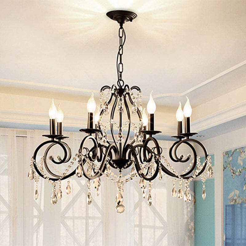 European Iron Crystal Branch Chandelier