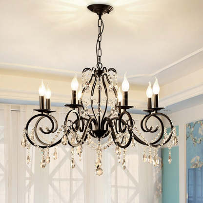 European Iron Crystal Branch Chandelier — 6 / 220V-240V For UK/AU
