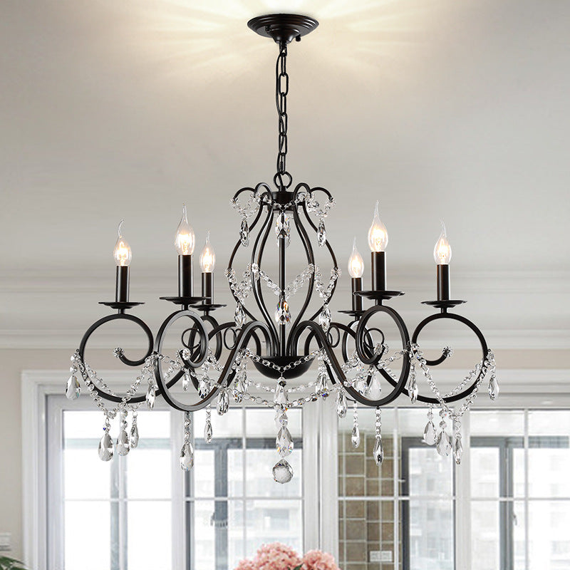 European Iron Crystal Branch Chandelier — 6 / 110V-120V For US/CA