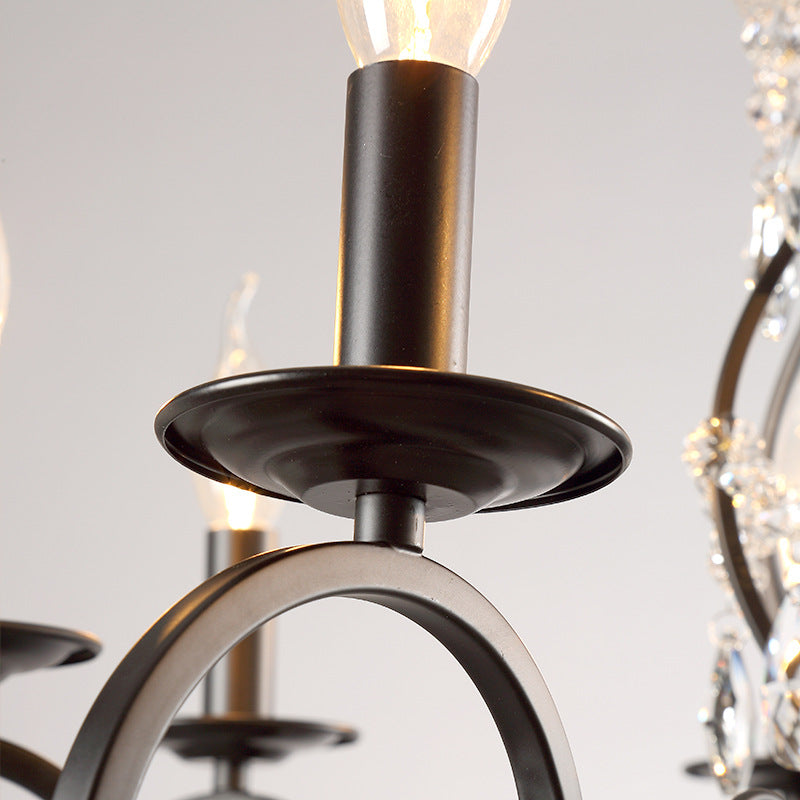 European Iron Crystal Branch Chandelier