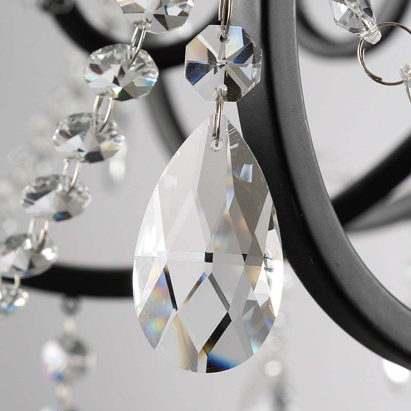 European Iron Crystal Branch Chandelier
