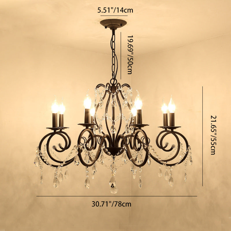 European Iron Crystal Branch Chandelier