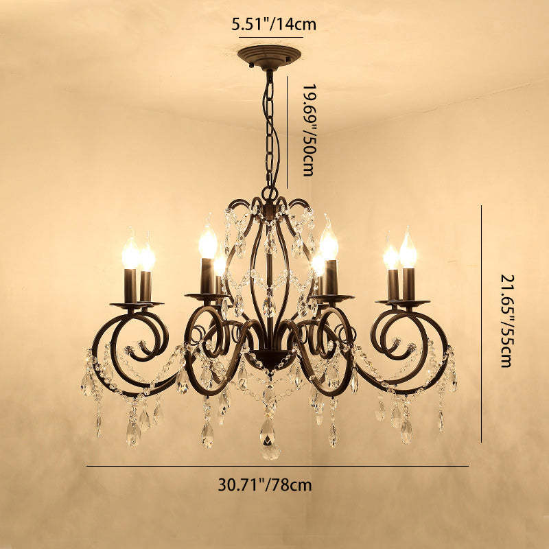European Iron Crystal Branch Chandelier