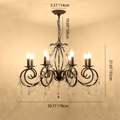European Iron Crystal Branch Chandelier