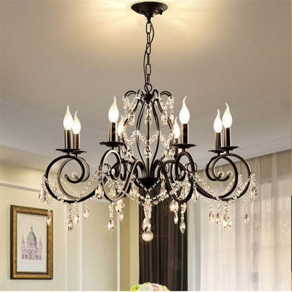 European Iron Crystal Branch Chandelier — 8 / 110V-120V For US/CA