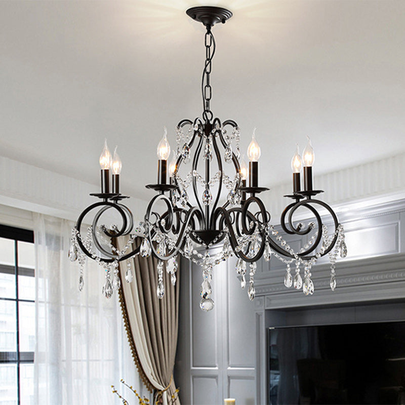 European Iron Crystal Branch Chandelier
