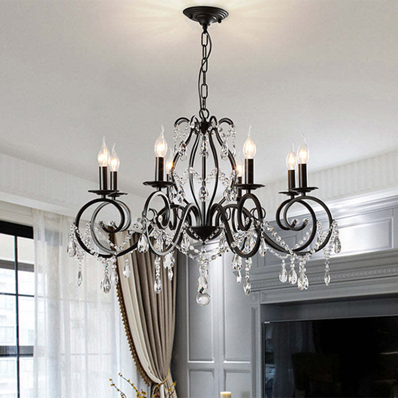 European Iron Crystal Branch Chandelier