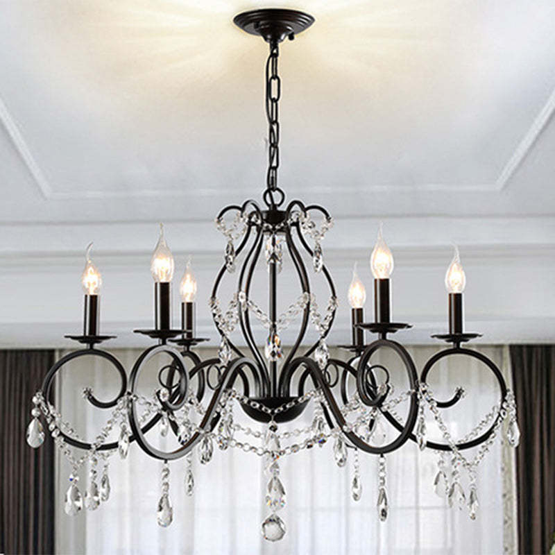European Iron Crystal Branch Chandelier