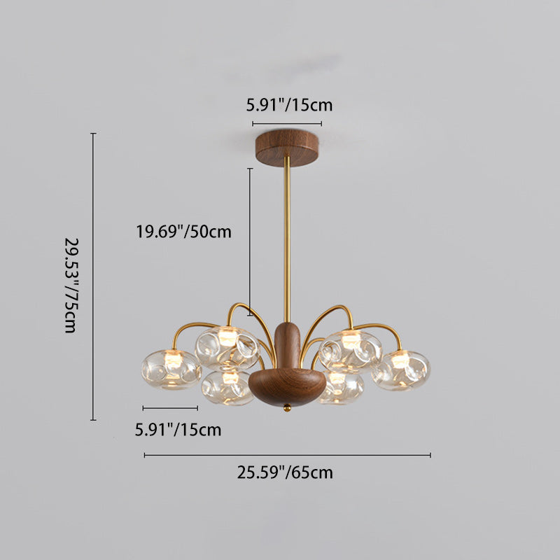 French Iron Glass Irregular Round LED Chandelier — 6 / Walnut Color + Chrome - 110V-120V For US/CA / Infinitely Dimmable
