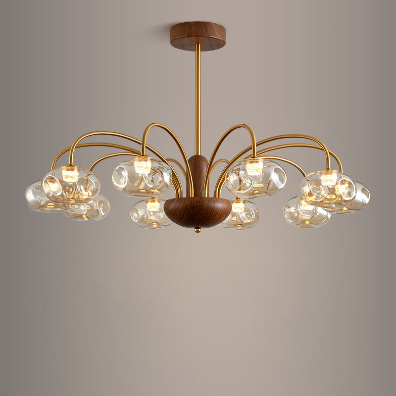 French Iron Glass Irregular Round LED Chandelier — 10 / Walnut Color + Chrome - 220V-240V For UK/AU / Infinitely Dimmable