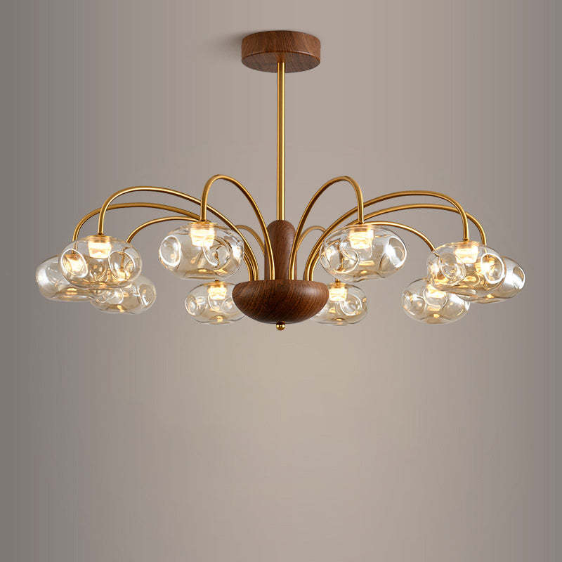 French Iron Glass Irregular Round LED Chandelier — 10 / Walnut Color + Chrome - 220V-240V For UK/AU / Infinitely Dimmable